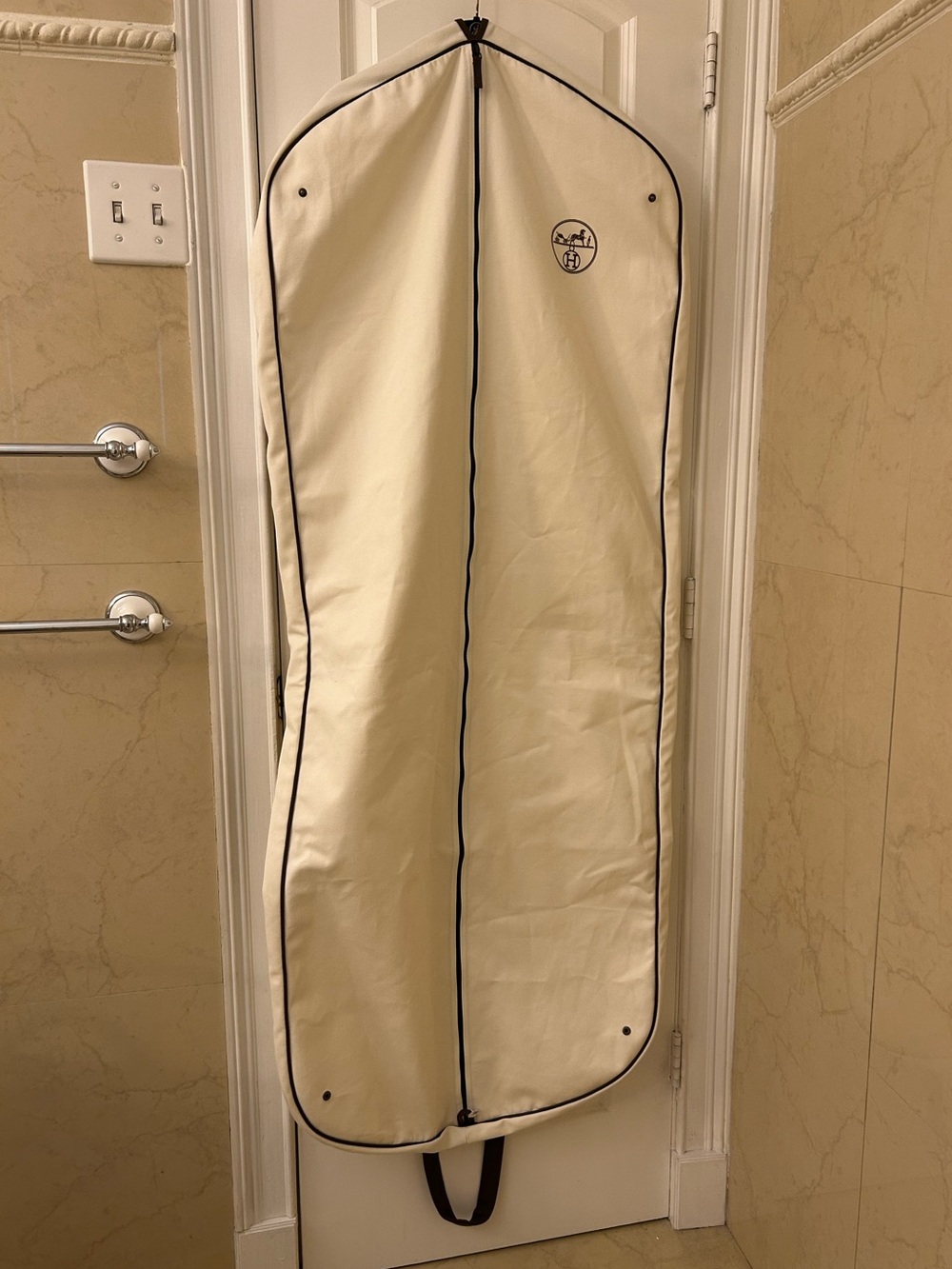 Hermes Garment Bag in Cream with Piping Trim